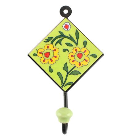Pea Green Leaf Flower Ceramic Tile Hook 